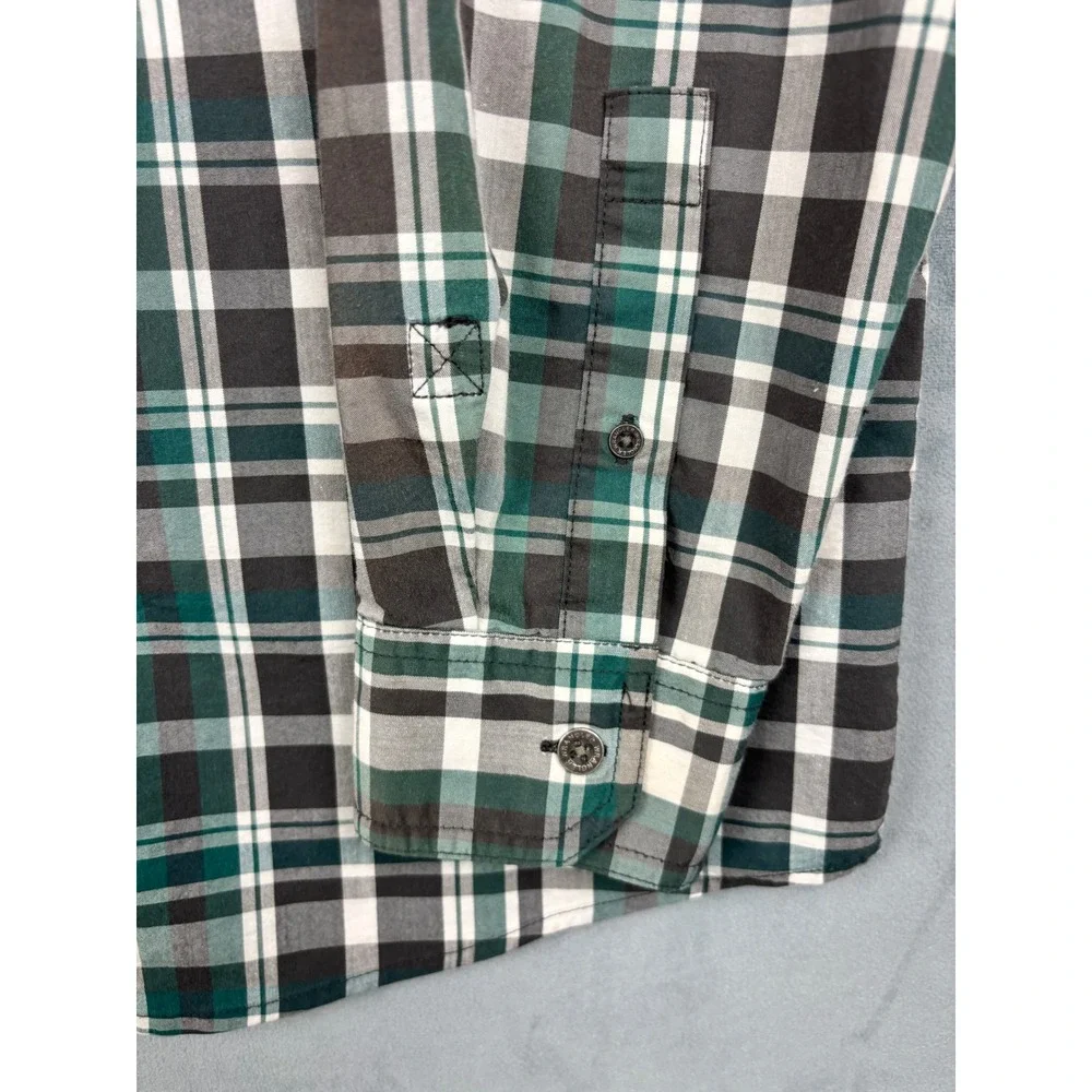 Wrangler Outdoor Mens Green Black Plaid Long Sleeve Button Down Shirt NWP25JB L